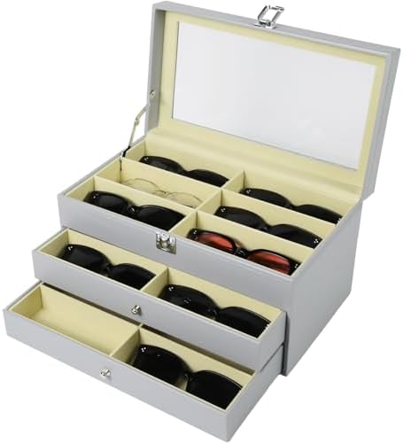 Sunglasses Organizer 18/20 Slots, Multiple Pairs Glasses Storage Case Leather Eyeglasses Display Box for Women Men by Unknown