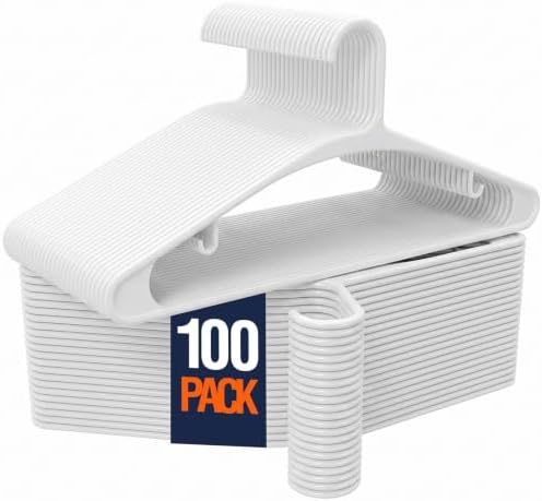 White Plastic Hangers 100 Pack Slim Clothes Hangers with Strap Hook by Uilmart