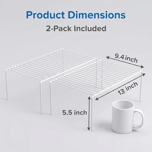 iPEGTOP Set of 2 Kitchen Cabinet Shelf Organizer, Medium (13 x 9.4 Inch) Bathroom Cabinet Organization Wire Shelf Rack, Rustproof Storage Space Saver Shelves for Countertops Pantries Utensils -White - Image 3