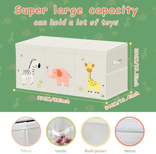 Large Toy Box Chest Storage with Lid - Collapsible Kids Toys Boxes Organizer Bins Baskets Container with Handles for Boys, Girls, Nursery, Playroom, Clothes, Blanket, Bedroom (Tri-fold beige) - Image 2
