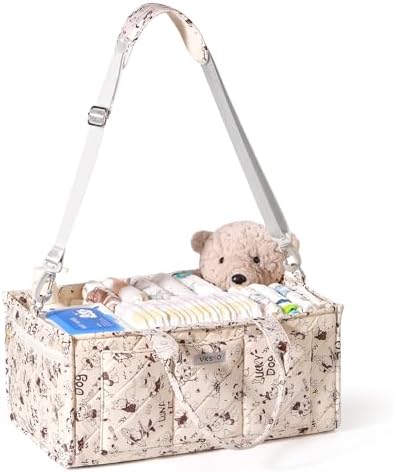 Cute Cartoon Animal Prints Baby Diaper Caddy Organizer, Diaper Bag Storage Basket for Newborn Essentials Must Haves Baby Shower Gifts, Black White Large by VKSAO