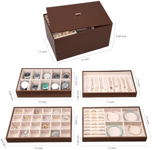 Voova Stackable Jewelry Organizer Tray with Lid (Set of 4, Coffee) - Image 6