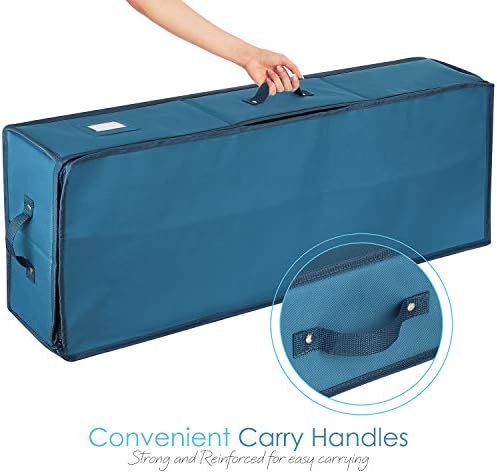 Hearth & Harbor Wrapping Paper Storage Container - Christmas Storage Bag with Interior Pockets - Gift Wrap Organizer Fits Up to 22 Rolls of 40" - Tear Proof, Blue - Image 3
