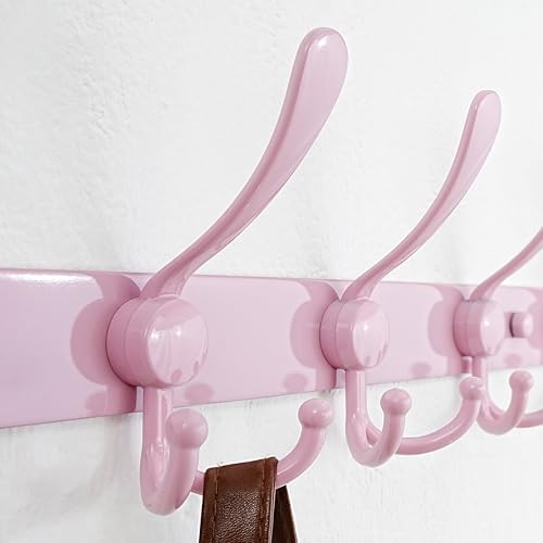 Dseap Coat Rack Wall Mounted - 5 Tri Hooks, Heavy Duty, Stainless Steel, Metal Coat Hook Rail for Coat Hat Towel Purse Robes Mudroom Bathroom Entryway, Pink - Image 3