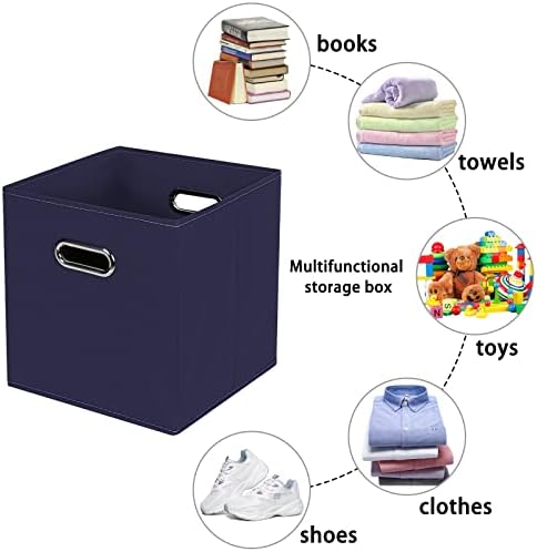 Navy Blue Fabric Storage Bins, 11x11x11, Set of 6, Foldable Cube Bins for Cloth or Accessory Storage - Image 3