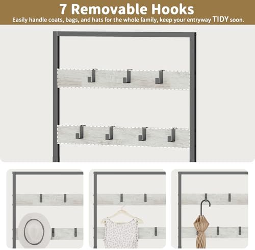 Hall Tree with Shoe Storage Bench - Entryway Bench with Coat Rack and Hooks - 3-in-1 Small Hall Tree for Entry Way, Entrance, Hallway, Doorway, Front Door, Mudroom, Small Space - Greige - Image 6