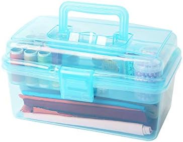 Multipurpose Plastic Art and Craft Supply Storage Container Bin Case with Removable Tray and Handle, First Aid Box Organizer, Clear&Blue - Image 6