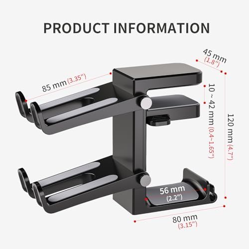 Adjustable Headphone Stand Desk-Sided Clamp Headphone Hanger with Handle PC Gaming Headset Holder (Under Desk with Handle) - Image 6