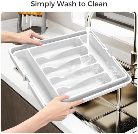 ukeetap Extra Large Expandable Silverware Organizer, Flatware Tray,White - Image 5