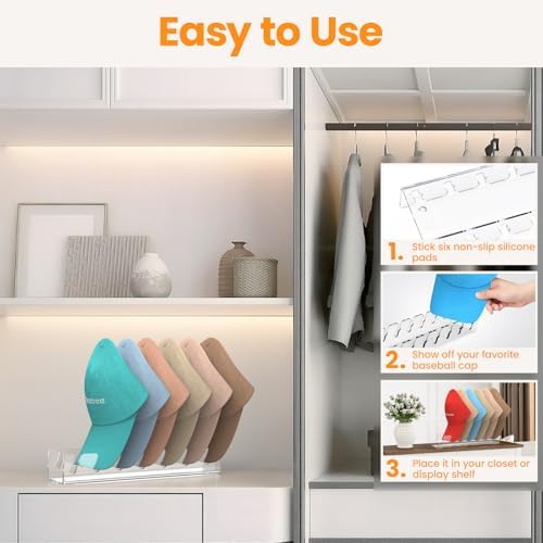 Nicetree Hat Organizer, 2 Pcs No Install Acrylic Hat Racks for 14 Baseball Caps Storage, Hat Stand for Baseball Caps Display and Organizer for Dresser, Bedroom, Closet, Office - Image 4