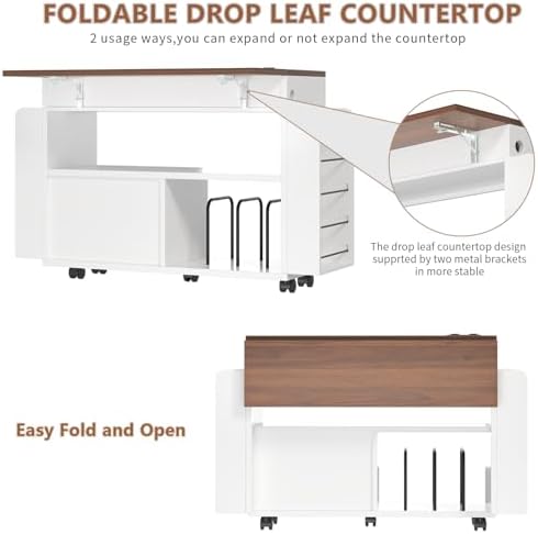 Gift Wrapping Station Cart with Foldable Drop Leaf, Crafting Storage Table - Image 5