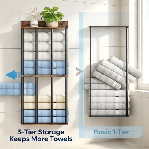 Wall Mounted Towel Rack, Wood & Metal Towel Holder for Bathroom Wall - Image 7