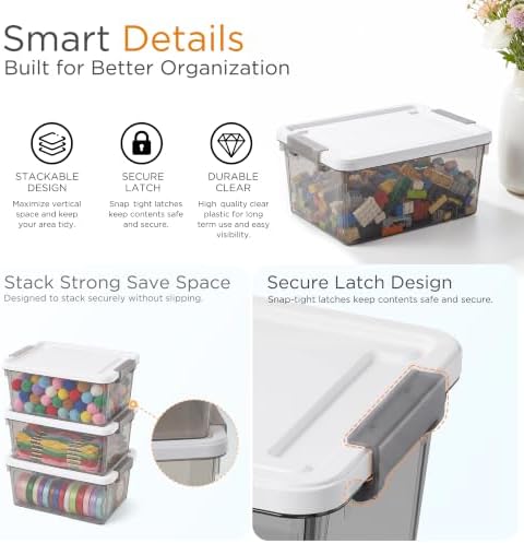 Citylife 10Packs 1.3Qt Small Storage Bins with Lids,Stackable Clear - Image 3