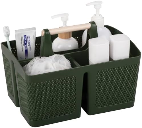 Plastic Shower Caddy, Portable Shower Basket with Handle, Dark Green by rejomiik