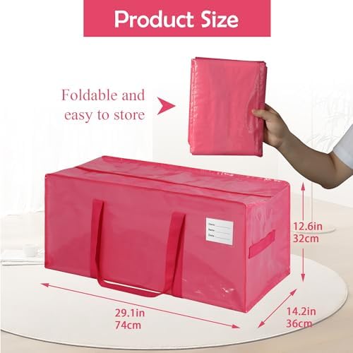 4 Pack Heavy Duty Extra Large Moving Bags with Handles, Waterproof Foldable Storage Totes, Clothing Storage Bags, Packing Moving Boxes for College Supplies, Pink - Image 3