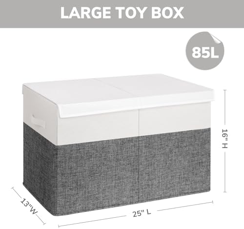 INDRESSME 85L Large Toy Storage Box with Lid & Dividers, Grey & White - Image 4