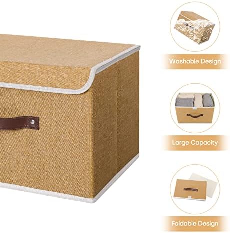 ANMINY Fabric Storage Box Bins with Lids, Khaki, 15"x10"x10", 4 Pack - Image 3