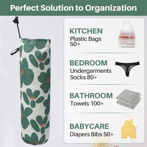 TOGETRUE Plastic Bag Holder, Lightweight Grocery Bag Holder for Plastic Bags, Wall Mount Shopping Bags Dispenser Organizer for Kitchen Pantry Outdoor (Dark Green) - Image 2