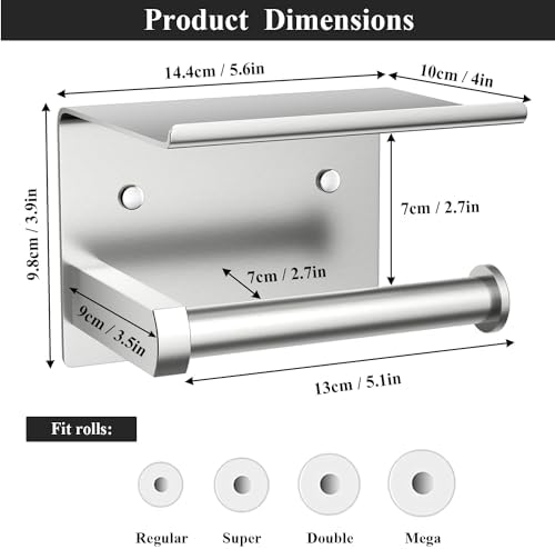 Toilet Paper Holder with Shelf Wall Mounted Toilet Paper Roll Dispenser - Image 3