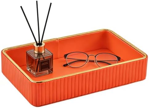 PU Leather Valet Tray,Desk Organizer Tray Nightstand Organizer Trinket Dish Storage Key Bowl Decorative Trays for Phone Wallet Jewelry Watch Bathroom Bedroom Perfume Vanity Trays,Orange by XNONE