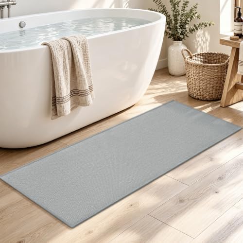 chakme Bathroom Rugs Mat 47x17, Ultra Thin Non Slip Bath Mat Runner Quick Dry Absorbent Bath Mat for Bathroom Floor, (Light Grey, 47"x17") - Image 3