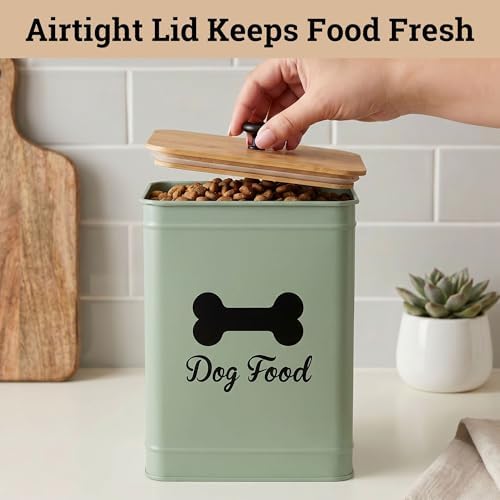 Metal Dog Food Container 5-7lb, 25 Cup w/ Airtight Bamboo Lid, Metal Handle - Image 4