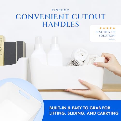 FINESSY White Plastic Storage Bins for Pantry with Handle 2 Pack White Bins - Image 5