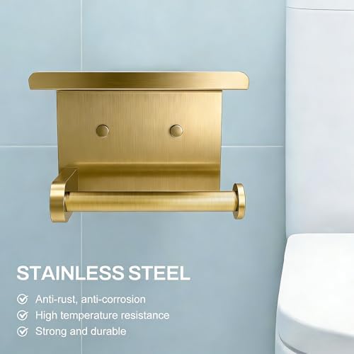 SetSail Toilet Paper Holder with Shelf Adhesive or Screw-in Gold - Image 2