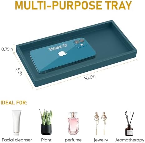 Bathroom Counter Tray,EG-SIPRO High-Grade Thickened Silicone Vanity Tray,Shatterproof Durable Rectangle Tray Soap Dispenser for Countertop,Sapphire Blue,Small+Large (EGTRAY) - Image 6