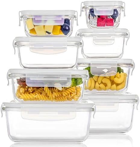Vtopmart 8 Pack Glass Food Storage Containers with Lids White by Vtopmart