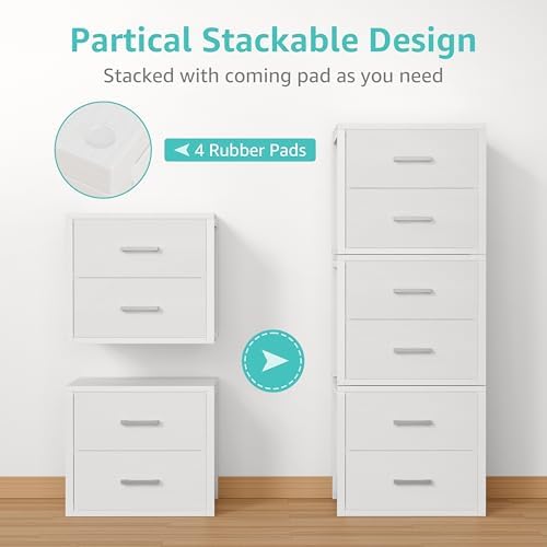 BOLUO Stackable Storage Drawers Closet Organizers and Storage Fabric White 2 Drawer Dresser for Bedroom Modern - Image 4