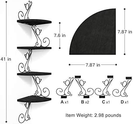 Alsonerbay 4-Tier Cat Shaped Corner Floating Shelf Wall Mount, Black - Image 3