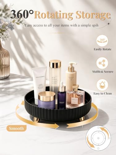 360 Rotating Makeup Organizer - Perfume Vanity Skincare Tray Black - Image 2