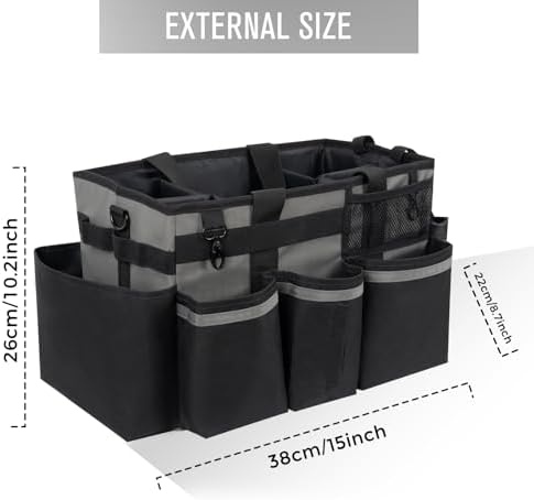 SCAVATA Wearable Cleaning Caddy, Cleaning Caddy Supplies Organizer with Handle & Shoulder Straps for Housekeepers, Under Sink & Car Cleaning Tool Organizers Bag with 4 Foldable Divider (MediumGrey) - Image 5