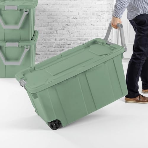 40 Gallon Light Green Rolling Industrial Storage Bins 2-Pack, Heavy-Duty Plastic with Leakproof Lid & Latches, Stackable for Garage Warehouse Equipment Transport - Image 5