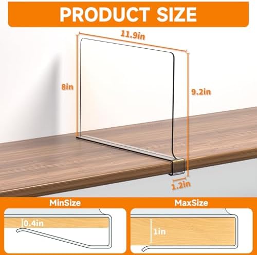 Clear Acrylic Shelf Dividers for Closet Organization - 10 Pack Closet Shelf Divider for Sweatshirt,Towel,Bag,Purse,Clothing,Sweater Organizer,Plastic Dividers and Separators for Shelves and Bedroom - Image 2