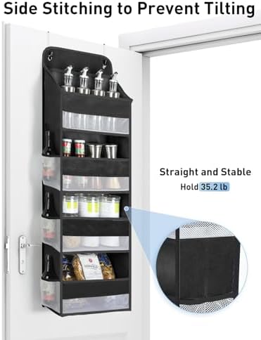 Yecaye 1 Pack Over the Door Organizer, 35.2lbs Load Toy Stuffed Animal Storage, Large Capacity Swing-proof Hanging Bathroom Organizers and Storage for Nursery Newborn Baby Essential Stuff Black - Image 2