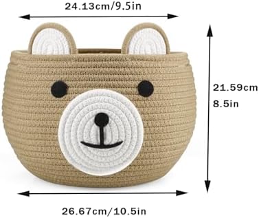 PandaEar Cotton Rope Baby Basket, Baby Gift Basket Nursery Laundry Organizer with Cute Bear Design for Storage Infant Newborn Essentials, Diaper Caddy with Handle (Brown) - Image 3