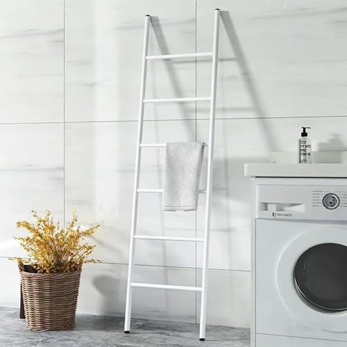 6-Tier Blanket Ladder 68 Inch Wall-Leaning Towel Rack for Living Room and Bedroom, Easy Assembly - White by Unknown
