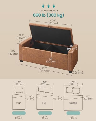 SONGMICS Storage Ottoman, 48 Inches Long Bed End Stool, Solid Wood Legs - Image 2