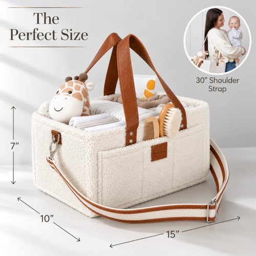 Boucle Baby Diaper Caddy Organizer, Off White - Image 4