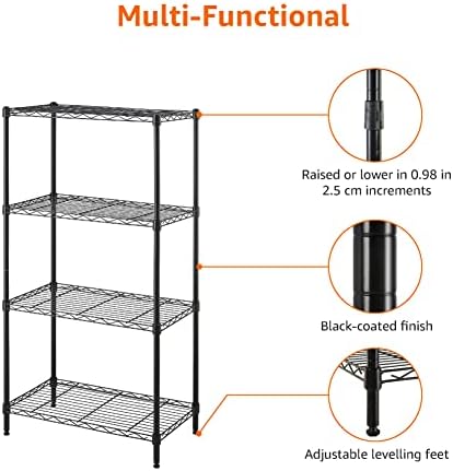 Amazon Basics 4-Shelf Steel Wire Storage Shelves for Garage, Adjustable Metal Shelving Unit, 200 lbs Per Shelf, 23.2" W x 48" H x 13.4" D, Black - Image 5