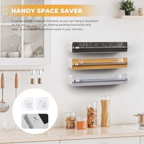 Magnetic Plastic Wrap Dispenser with Cutter - Quasziwa Upgrade Practical Refillable Cling Wrap Aluminum Tin Foil Organizer for Drawer, Include an Extra Roll of 12"X 164' Food Cling Film - Wood Grain - Image 5