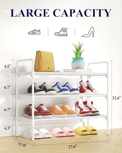 Kitsure Shoe Rack for Closet, Shoe Storage, 27.6" Wide - 3 Tiers, White - Image 2