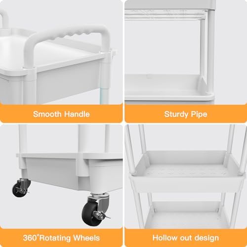 4 Tier Rolling Utility Cart with Drawer,REBECAT Utility Cart Made of Multifunctional Storage Organizer Tool for Kitchen,Bathroom,Living Room,Office(Gray) - Image 2