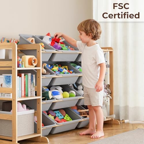 Toy Storage Organizer with Bookshelf and Stuffed Animal Storage - Kids Playroom Organization with 3 Shelves and 12 Bins - Toddler Living Room Toy Box for Collections - Nursery Bedroom Decor Essential - Image 6
