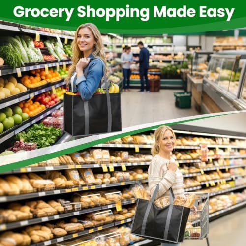 Reusable Grocery Bags for Shopping with Long Handles, 3 Pack, Black - Image 2