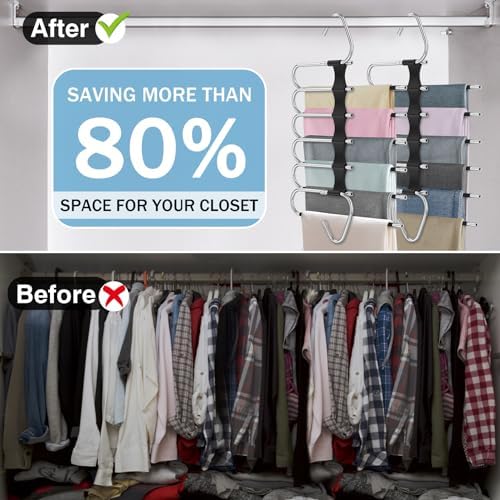 6 Layers Pants Hangers Space Saving Non-Slip Closet Organizer 2 Pack - Image 4