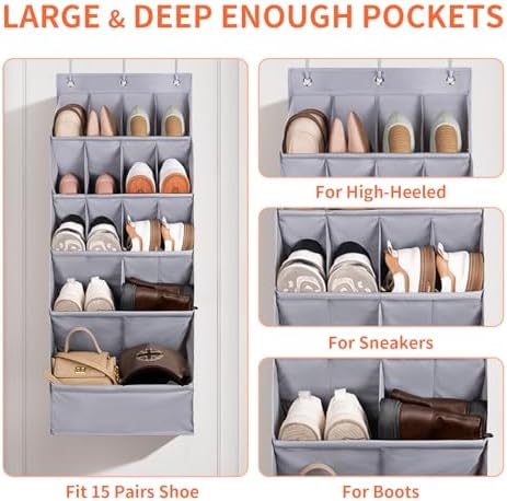 1 Pack Over-the-Door-Shoe-Organizers,Hanging Organizers with Large Pocket - Image 4