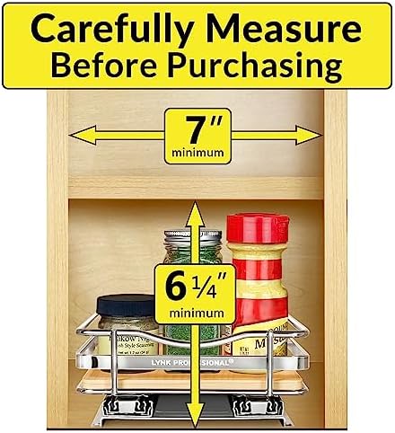LYNK PROFESSIONAL® Élite™ Pull Out Spice Organization for Cabinets - 6-3/8 inch Wide – Spice Rack for Inside Cabinets – Wood/Chrome - Sliding Spice Rack Organizer for cabinet – Spice Rack - 1 Tier - Image 4